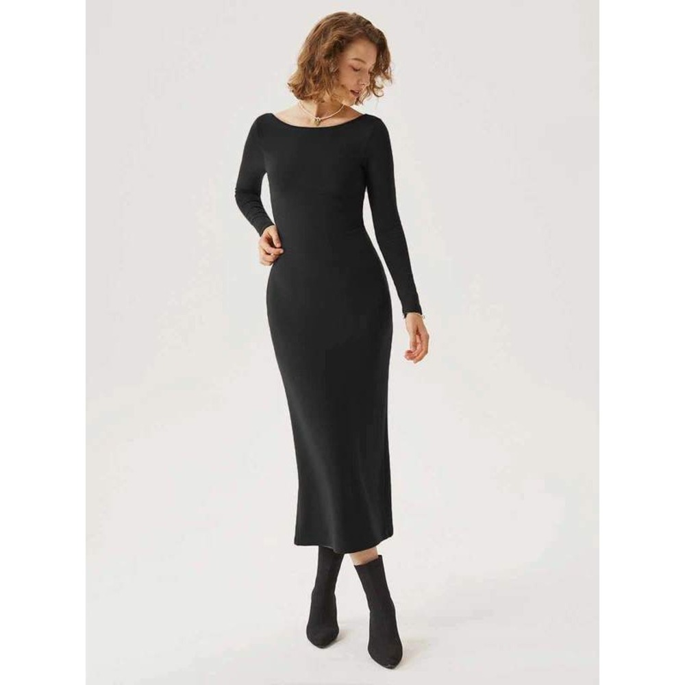 OGL Open Back Brami Midi Dress Built in Bra Black Size Medium